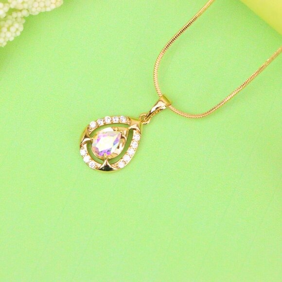 "Rainbow Teardrop Pendant with Gold Plated Finish and Sparkling Detail, XPPT1803 - Picture 2 of 13